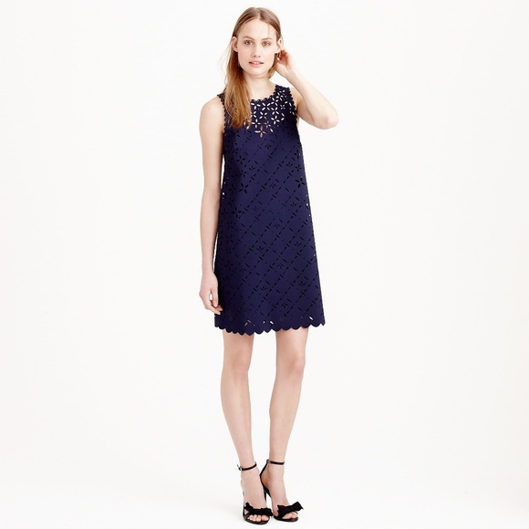 J. Crew Dresses & Skirts - {J Crew} Size 4, Navy Laser Cut Sheath Dress